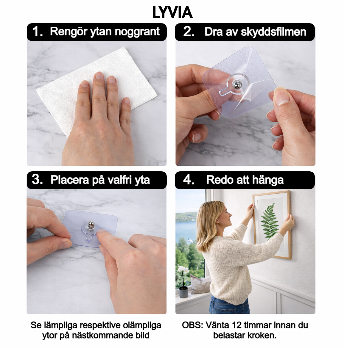 Lyvia Självhäftande Väggkrok – Montera utan verktyg på några sekunder